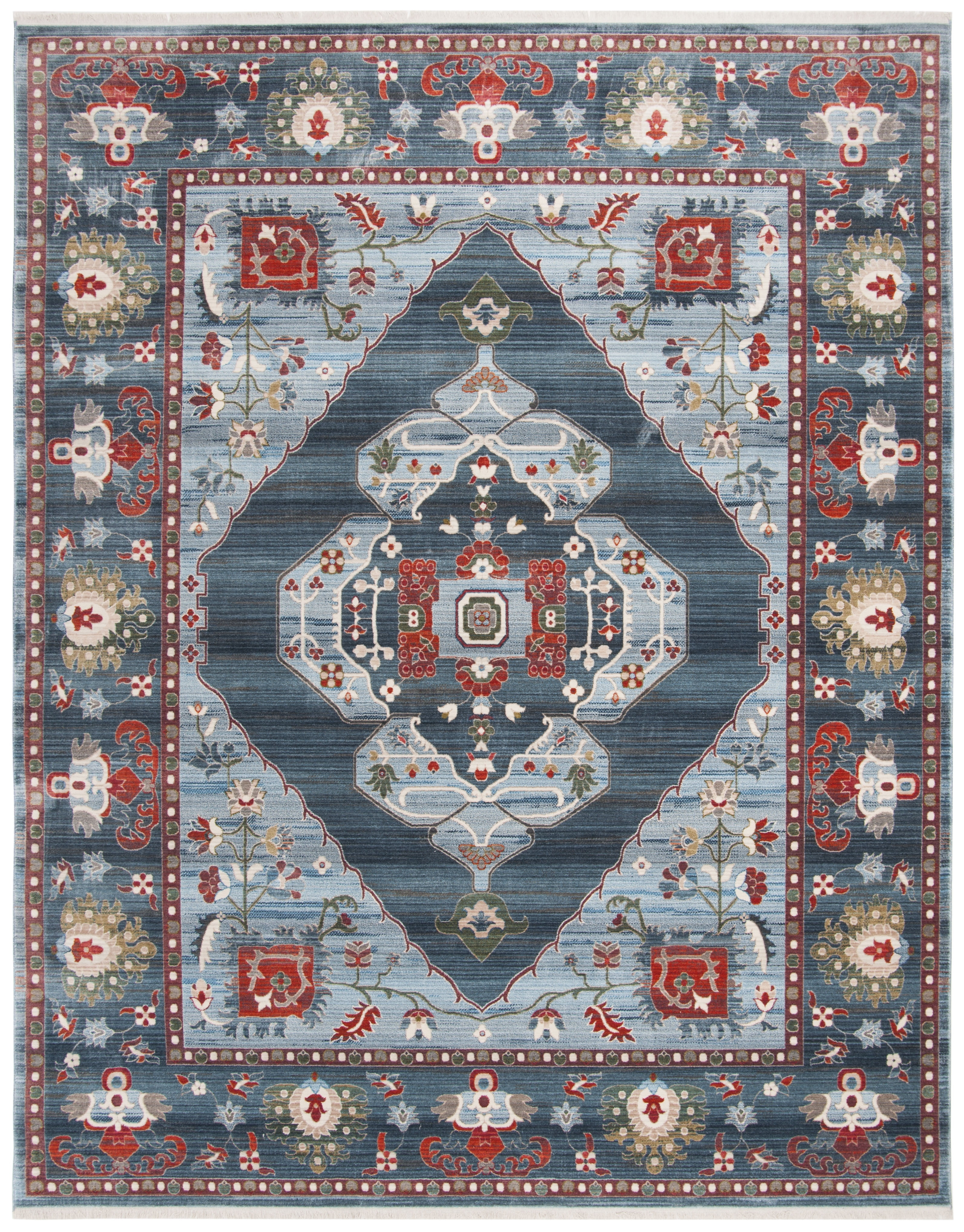 SAFAVIEH Vintage Persian Yvonne Floral Bordered Polyester Rug, Blue/Light Blue, 8' x 10'