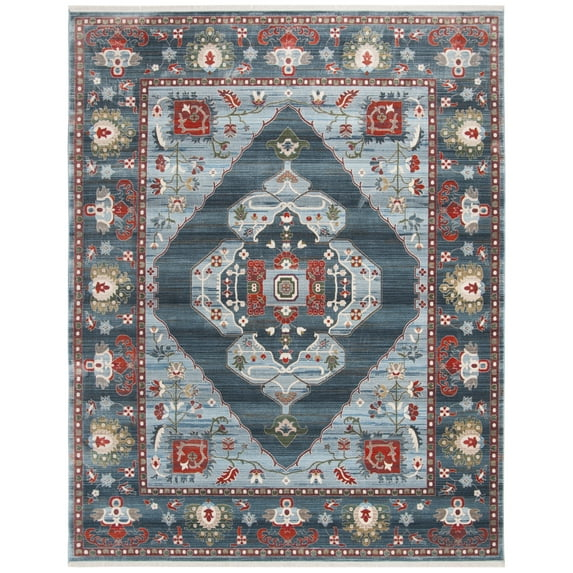 SAFAVIEH Vintage Persian Yvonne Floral Bordered Polyester Rug, Blue/Light Blue, 8' x 10'