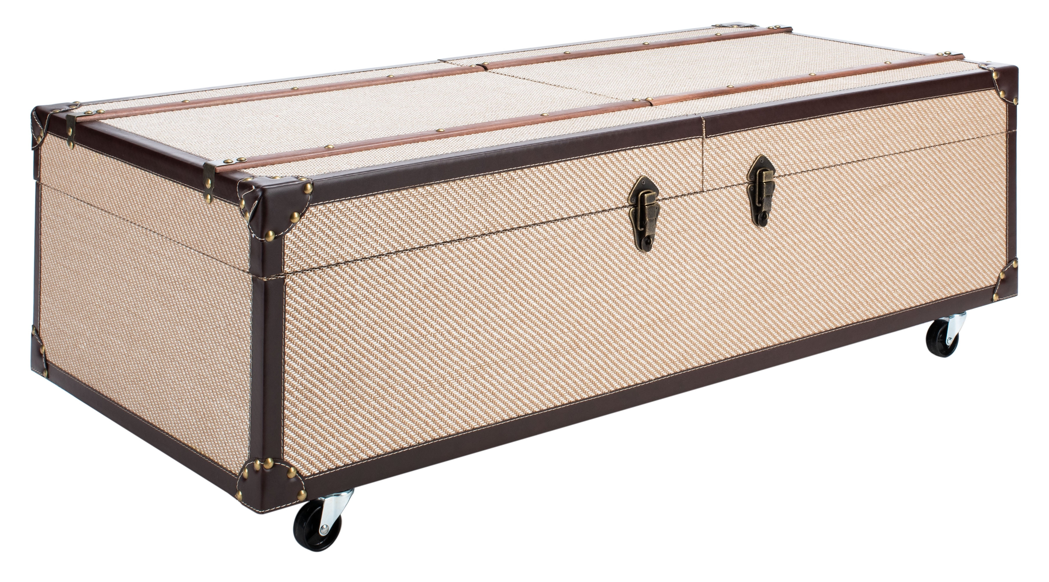 SAFAVIEH Zoe Coffee Table Storage Trunk with Wine Rack, Beige (47.2 in. W x 23.6 in. D x 15.4 in. H)