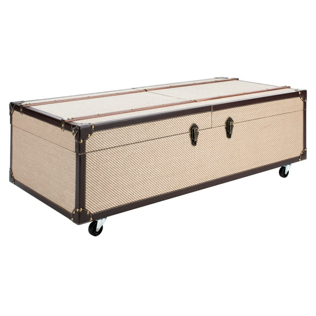 SAFAVIEH Zoe Coffee Table Storage Trunk with Wine Rack, Beige (47.2 in. W x 23.6 in. D x 15.4 in. H)