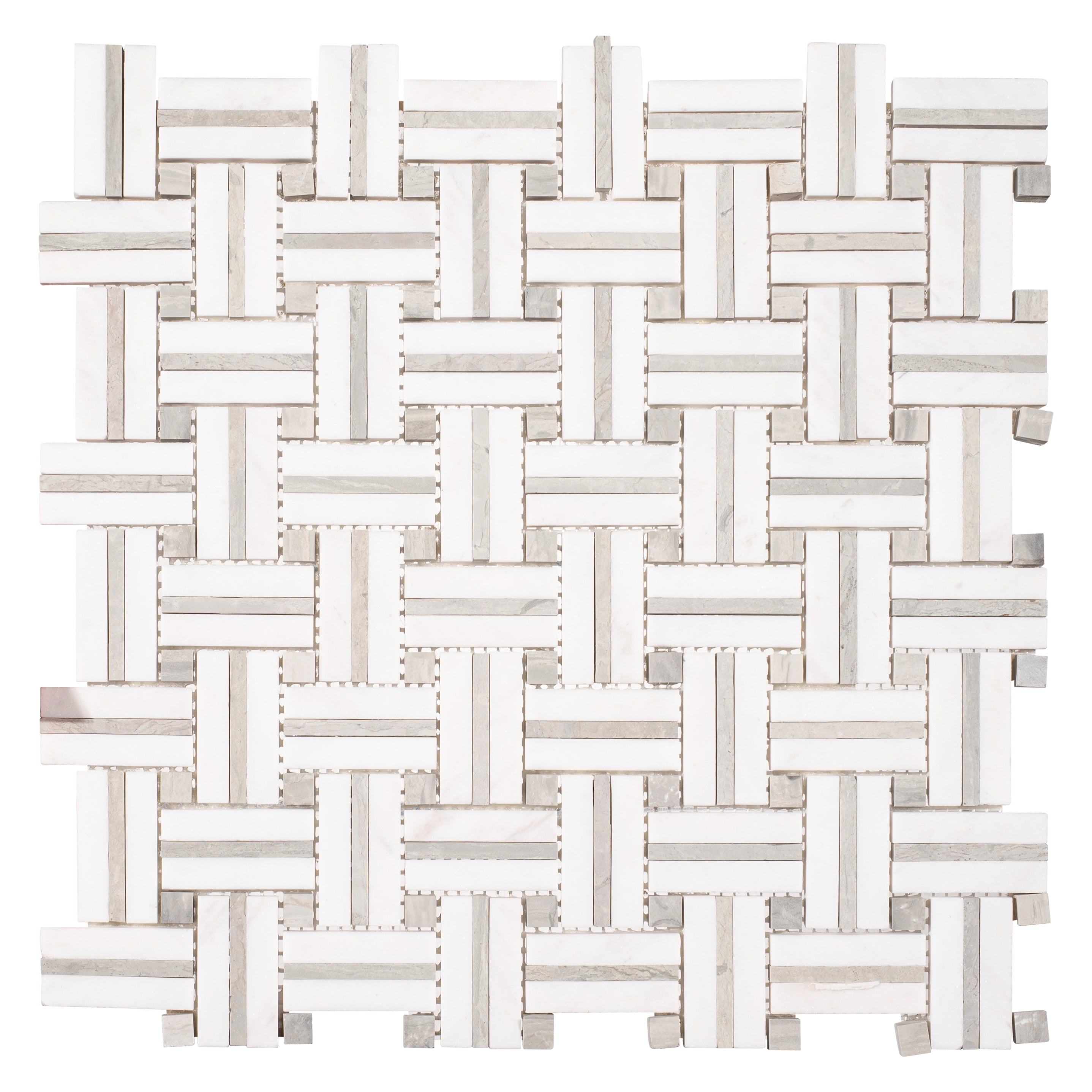 SAMPLE-Fabrique Muslin Grey 12" x 12" Stone Subway Basketweave Mosaic Tile