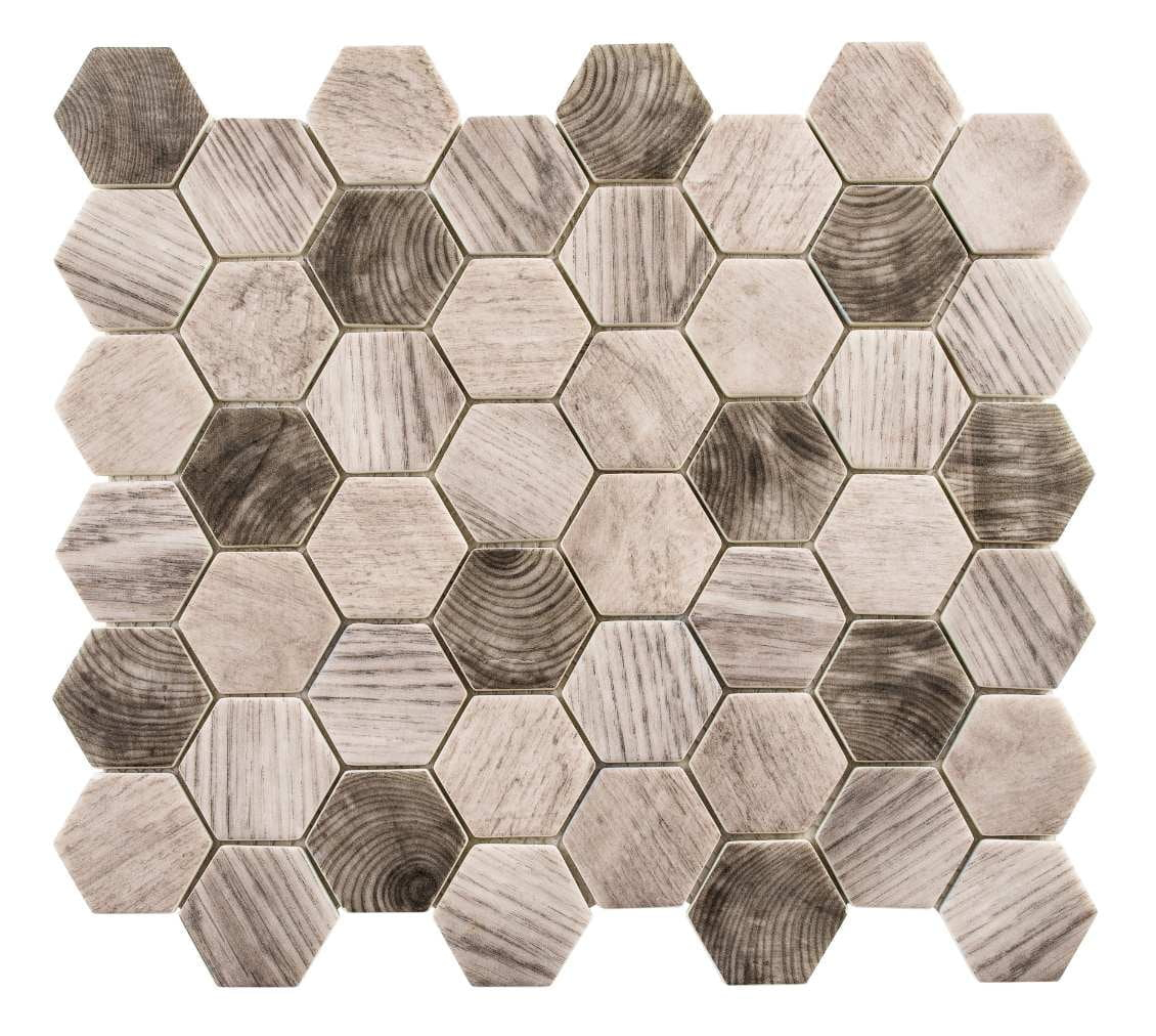SAMPLE-Terrain Oslos Brown 2-in. Honeycomb Wood Look Matte Glass Mosaic Wall & Floor Tile