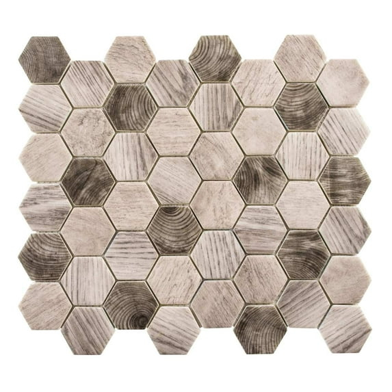 SAMPLE-Terrain Oslos Brown 2-in. Honeycomb Wood Look Matte Glass Mosaic Wall & Floor Tile