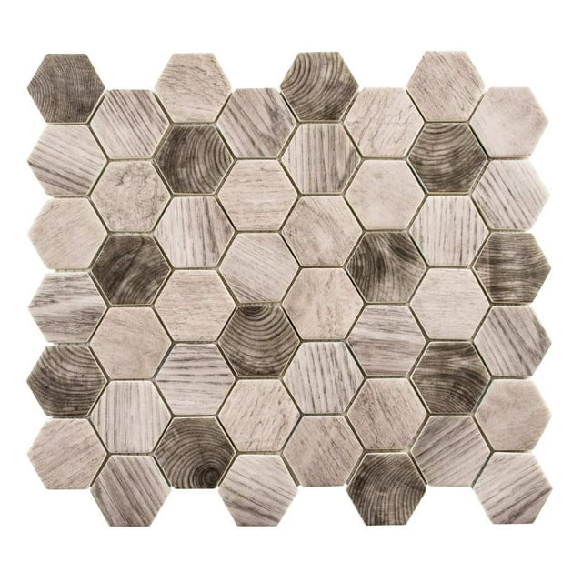 SAMPLE-Terrain Oslos Brown 2-in. Honeycomb Wood Look Matte Glass Mosaic Wall & Floor Tile