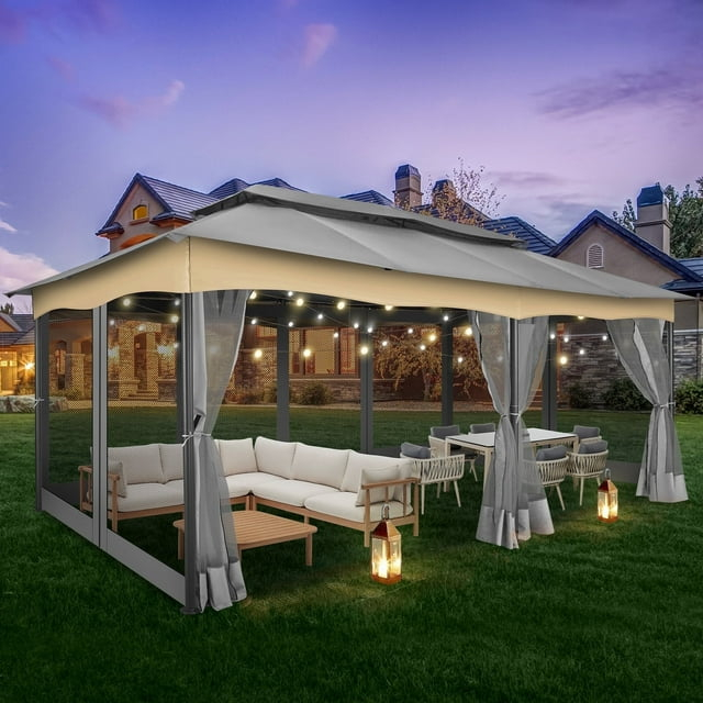 COBIZI 12X20 Heavy Duty Gazebo Outdoor Gazebo with Mosquito Netting and Curtains, Canopy Tent Deck Gazebo with Double-Arc Roof Ventiation and Metal Steel Frame Suitable for Lawn, Backyard, Patio,Gray