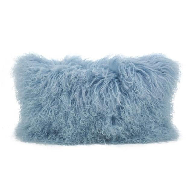 SARO  12 x 20 in. Wool Mongolian Lamb Fur Throw Pillow - Ice Blue