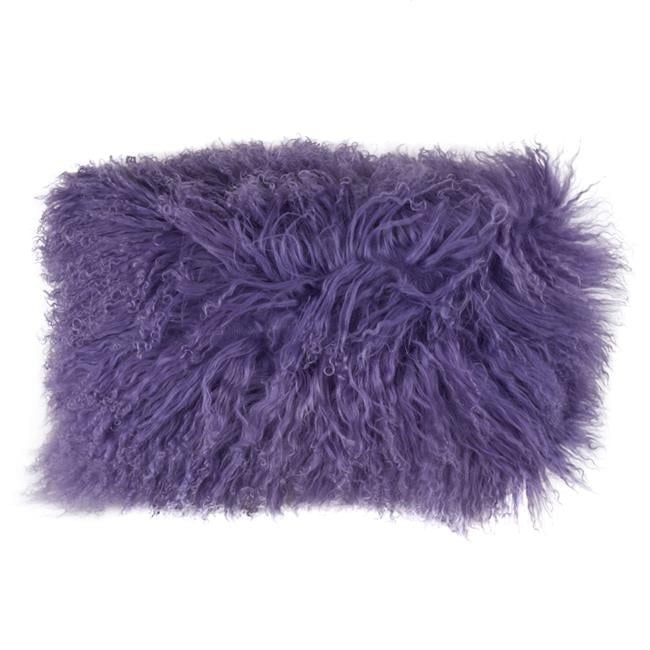SARO  12 x 20 in. Wool Mongolian Lamb Fur Throw Pillow - Violet