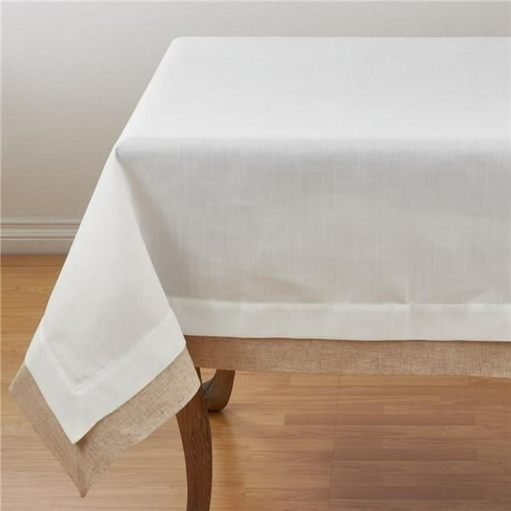SARO 1982.I67S 67 in. Square Layered Design Tablecloth - Ivory