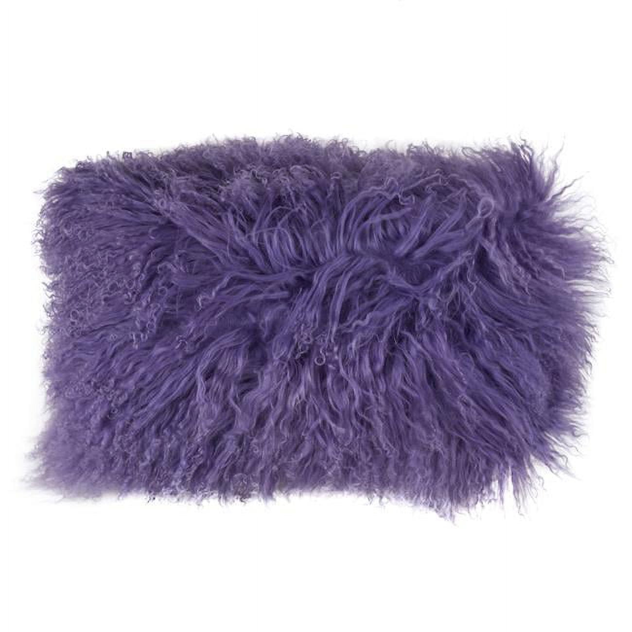 SARO  12 x 20 in. Wool Mongolian Lamb Fur Throw Pillow - Violet