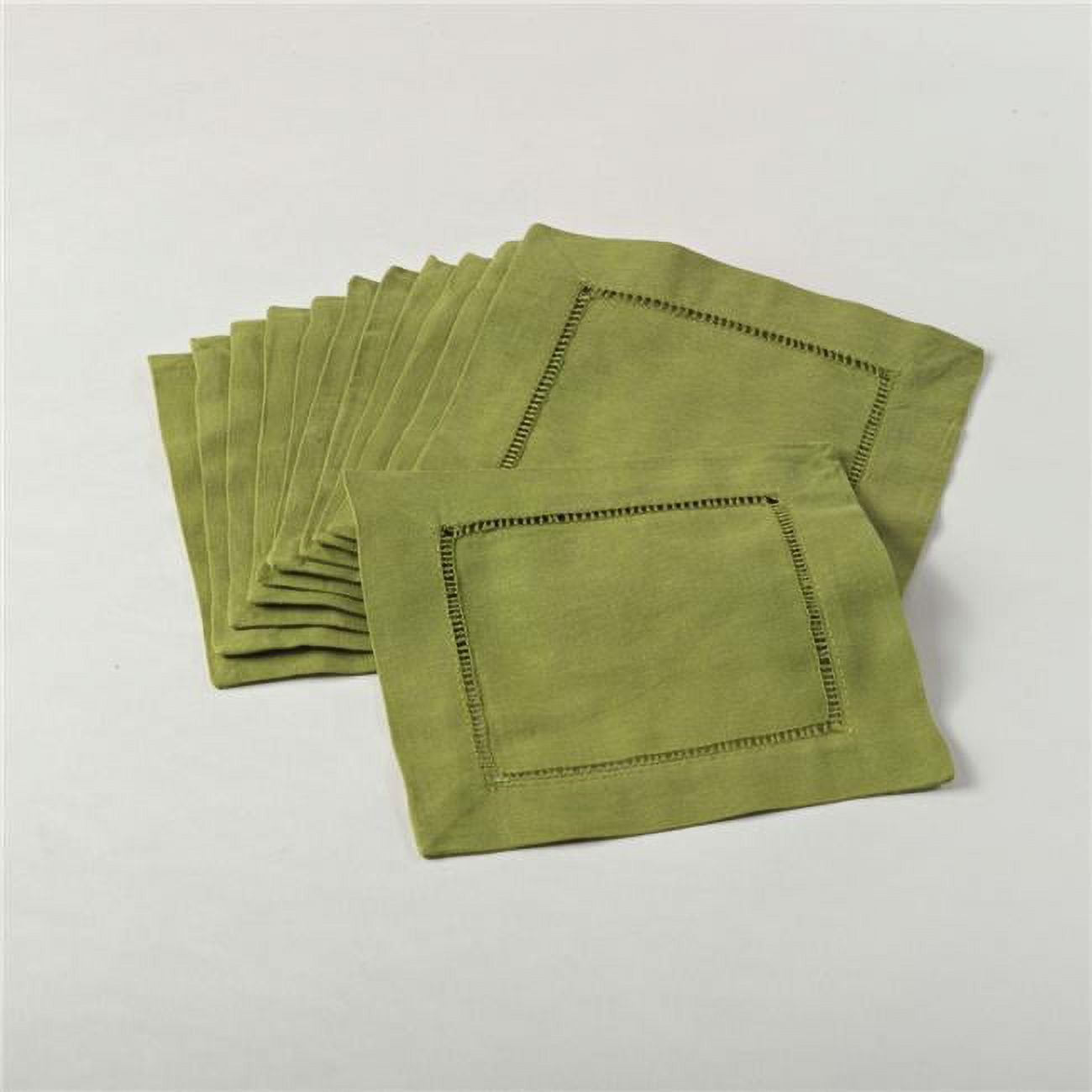 Hemstitched Cocktail Napkins Lime (Set of 12): Saro Lifestyle, 55% Linen 45% Cotton, Machine Washable, Plain Weave