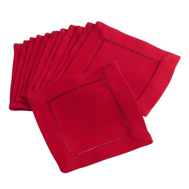 12pk 6"x6" Rochester Dinner Napkin Red - Saro Lifestyle: Machine Washable, Polyester, Plain Weave Kitchen Textiles