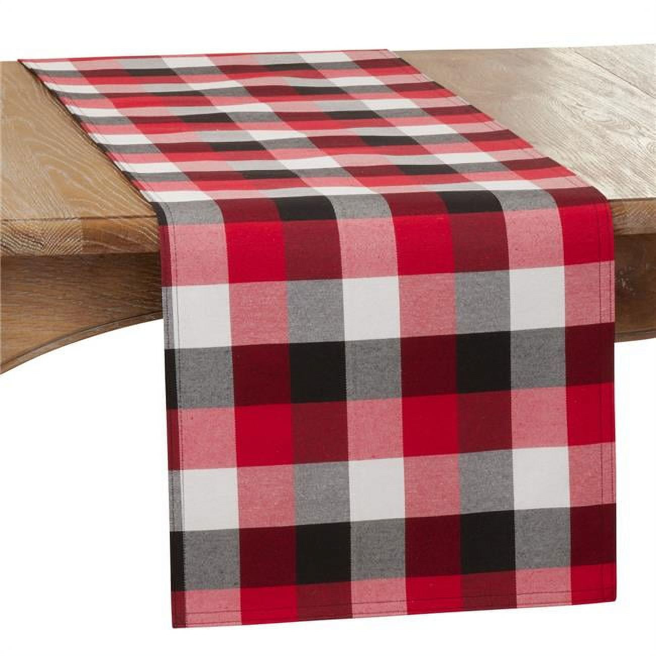 SARO 6355.R1690B 16 x 90 in. Oblong Red Plaid Pattern Table Runner