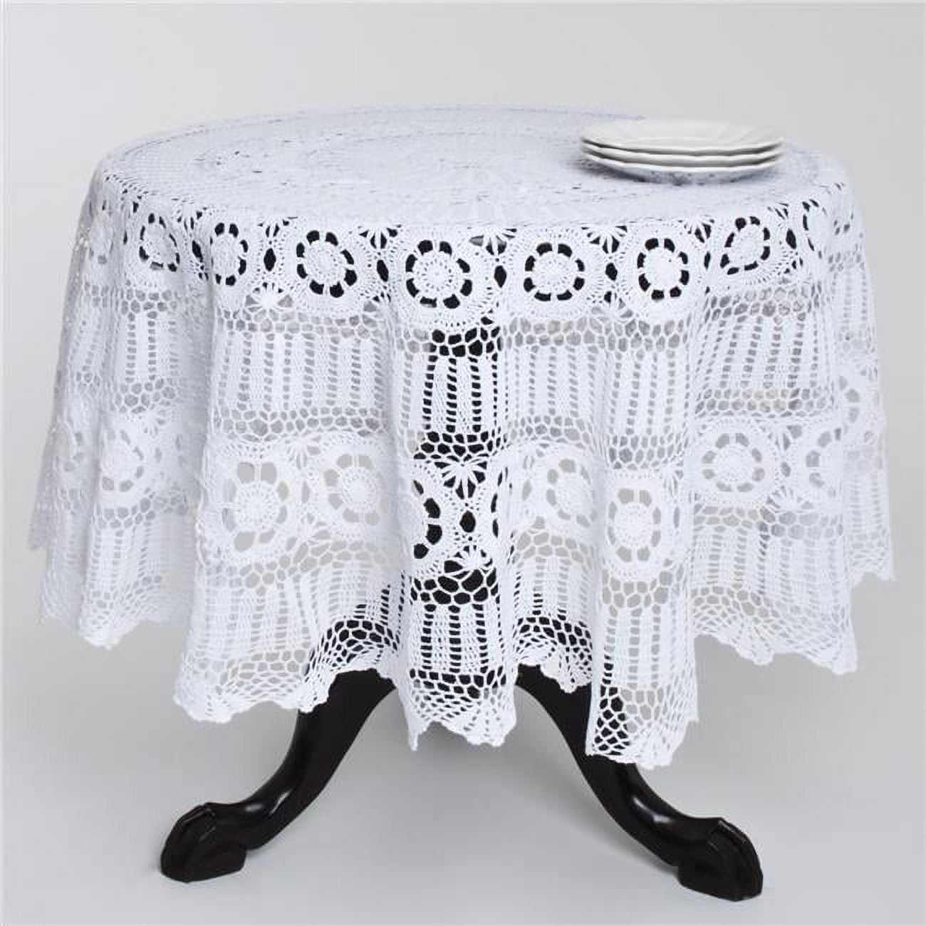 Saro Lifestyle Handmade Crochet Cotton Lace Table Linens, White, 36" Round