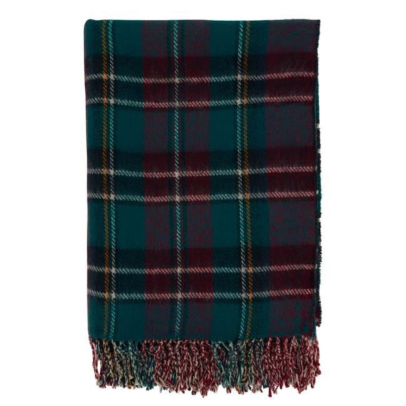 SARO TH910.G5060 50 x 60 in. Oblong Green Reversible Plaid Throw Blanket