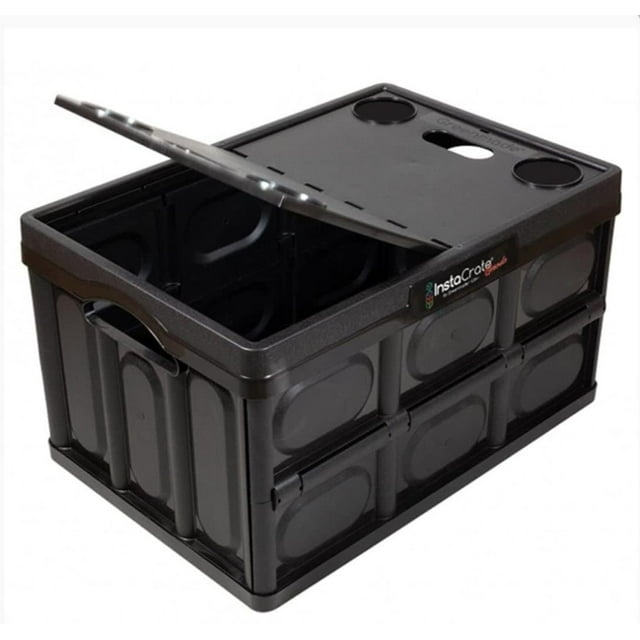 Black Recycled Plastic Collapsible Storage Container with Lid, 16.5 Gallon