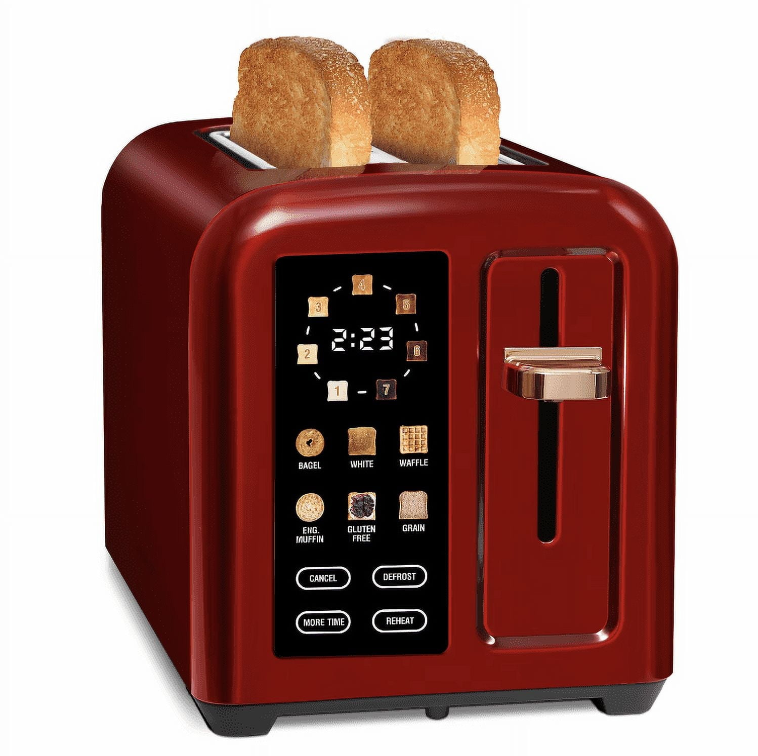 SEEDEEM Toaster 2 Slice with Touch Screen, Faster Heating Speed, 7 Shade Setting, 6 Bread Type, 1.5”Wide Slots Toaster, Removable Crumb Tray, 1350W, Dark Cherry