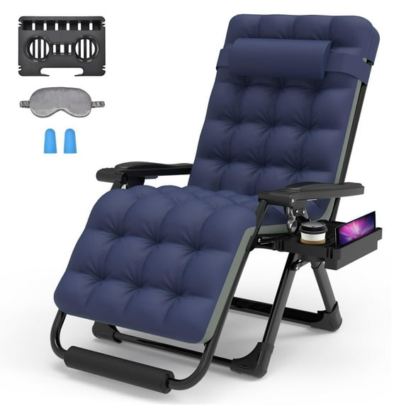 SEEUTEK Blue Outdoor Patio Zero Gravity Chair 26In Reclining Camping  Lounge Chair with Removable Cushion
