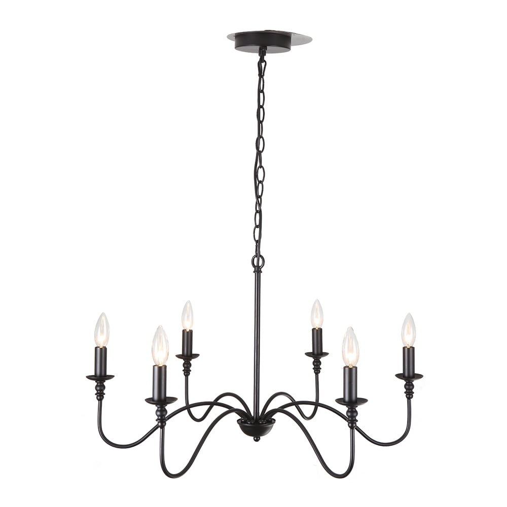 SEFINN FOUR 6-Light Farmhouse Industrial Ceiling Pendant Chandeliers Black Iron Rustic Industrial Candle Chandelier