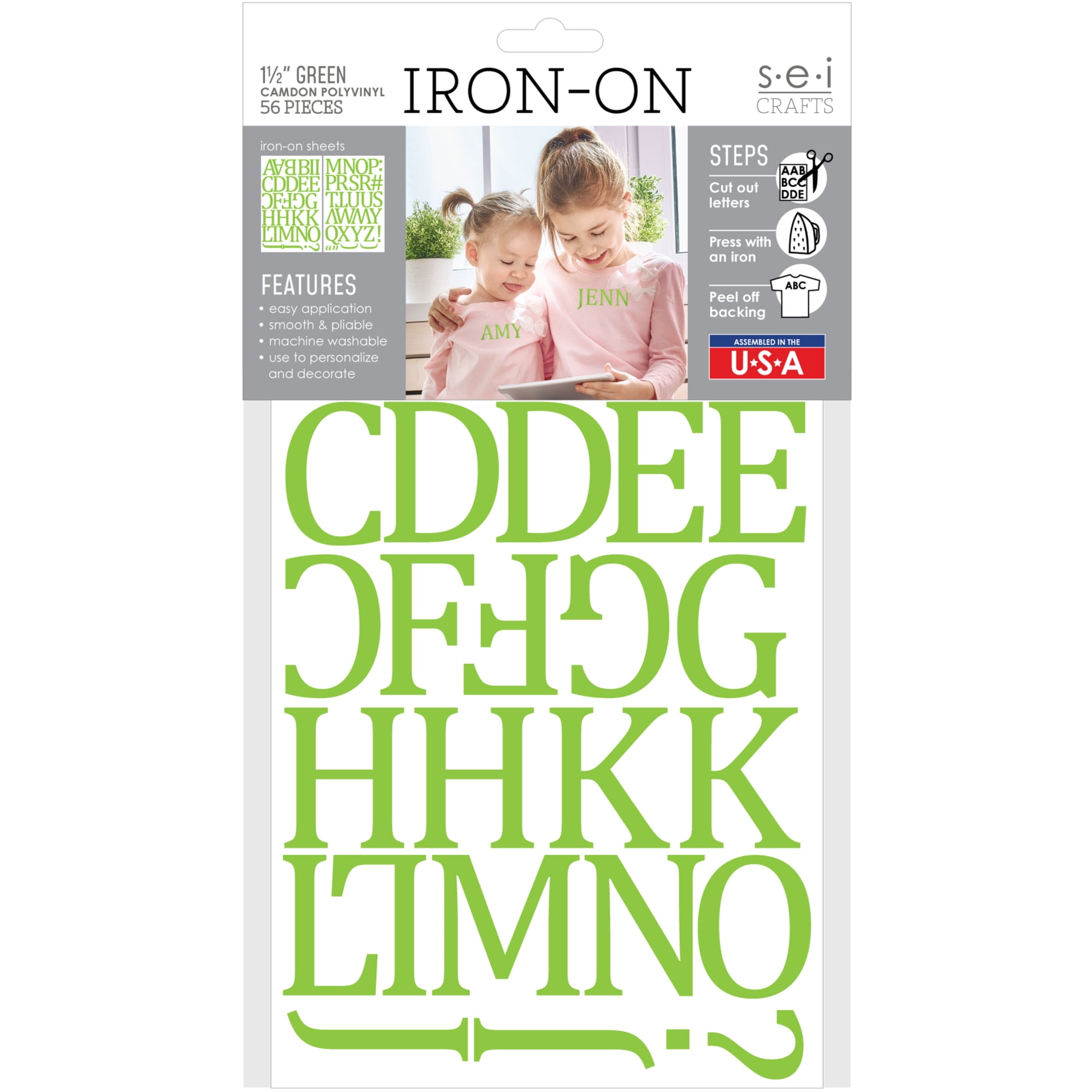 SEI 1.5 inch Camdon Iron-on Heat Transfer Poly Letters, Lime Green