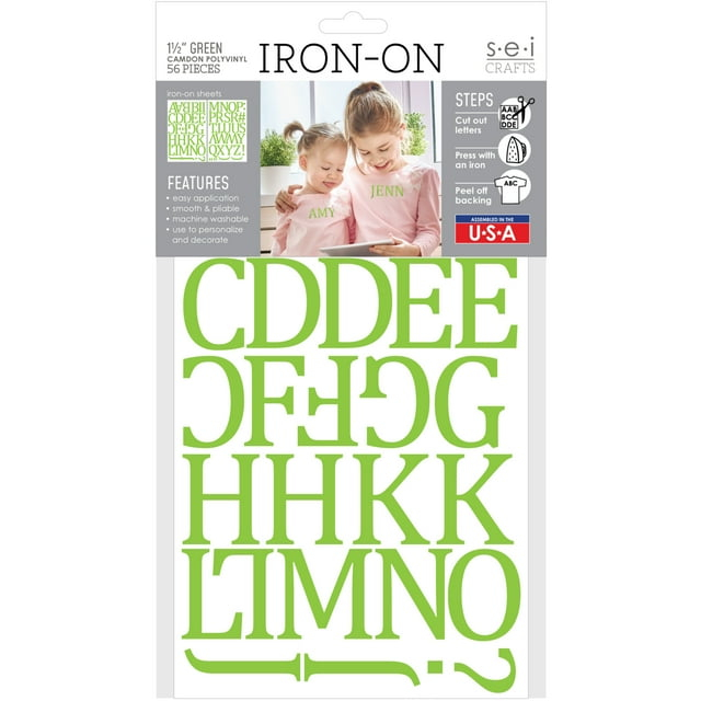 SEI 1.5 inch Camdon Iron-on Heat Transfer Poly Letters, Lime Green