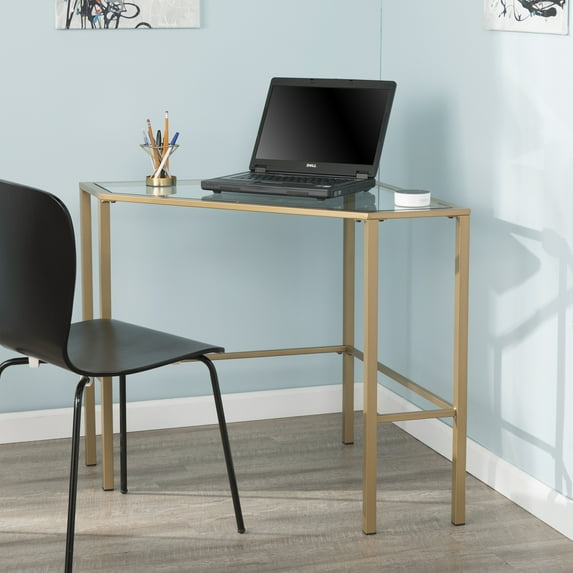 Keaton Metal/Glass Corner Desk Soft Gold