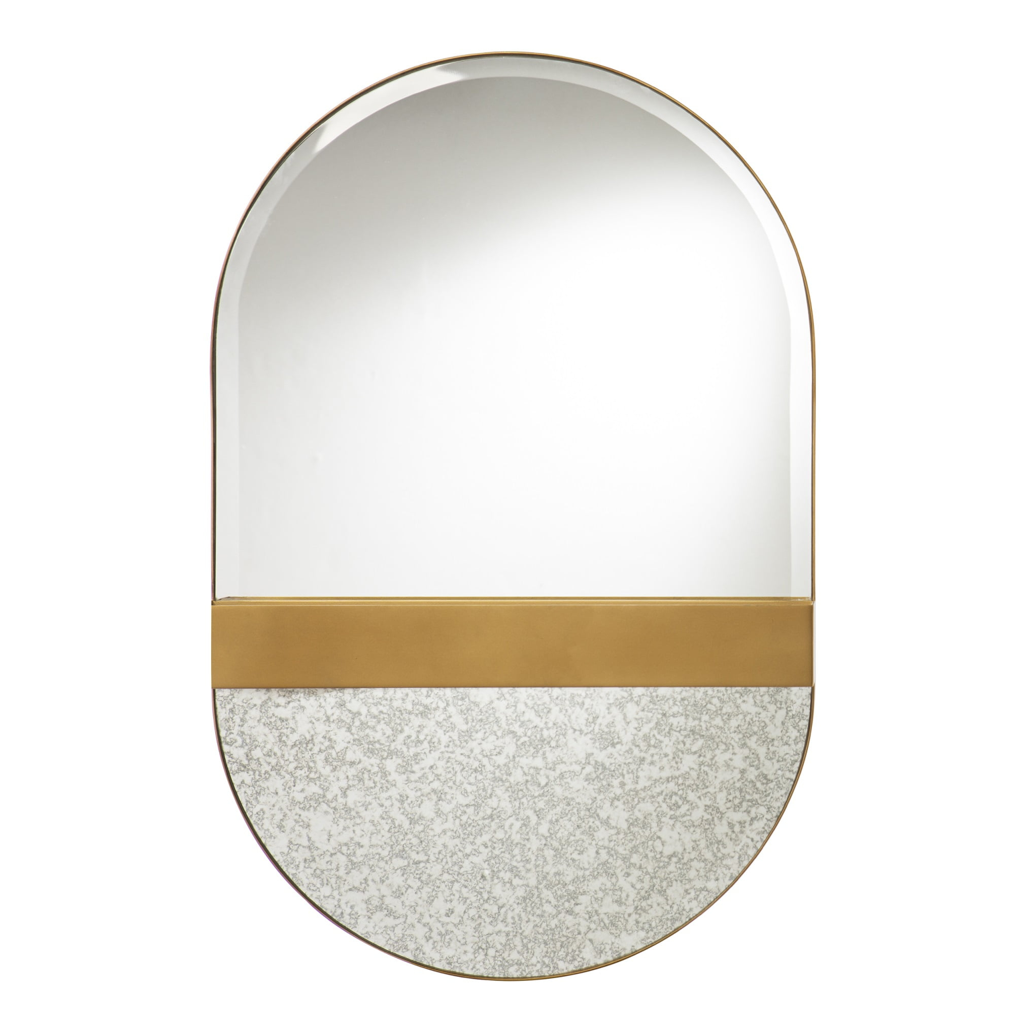 SEI Furniture Melston Decorative Oval Mirror with Storage, 34-1/4"H x 22"W x 4"D, Gold