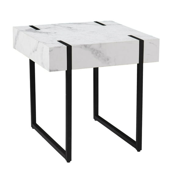 SEI Furniture Rangley End Table in Black with White Faux Marble