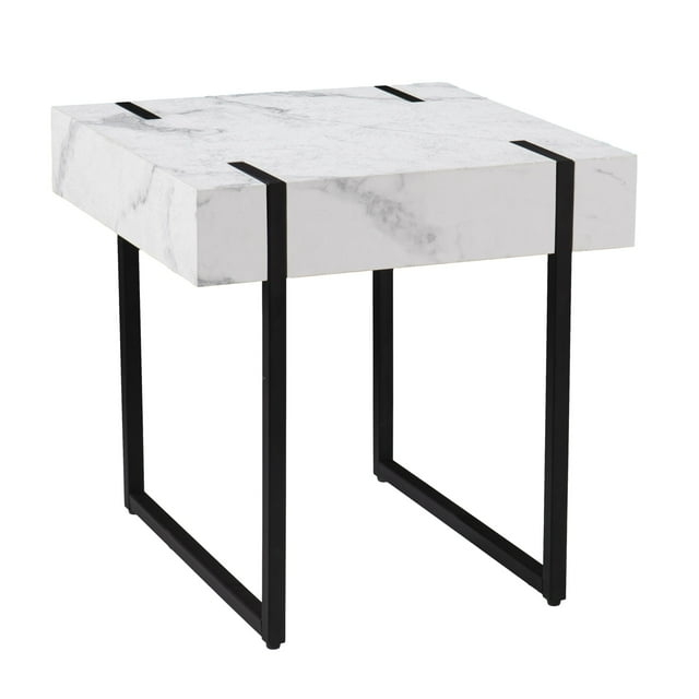 SEI Furniture Rangley End Table in Black with White Faux Marble