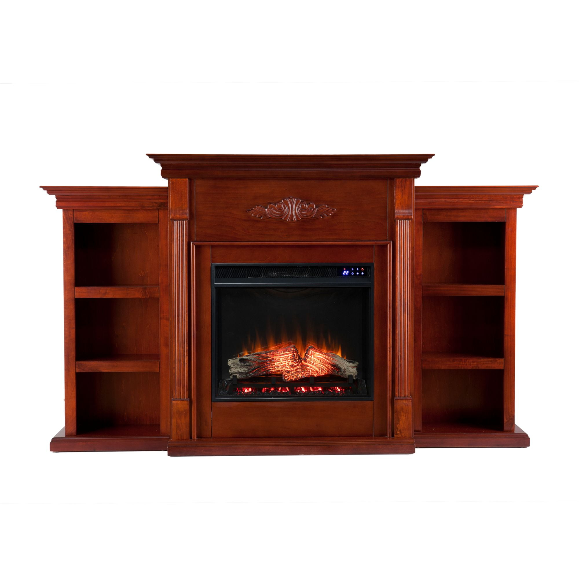 SEI Furniture Tennyson Touch Screen Wood Electric Fireplace in Mahogany