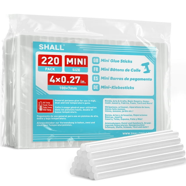 SHALL Mini Hot Glue Sticks, 0.27” Diameter x 4” Long, 220 Pack Clear Hot Melt Glue Gun Sticks