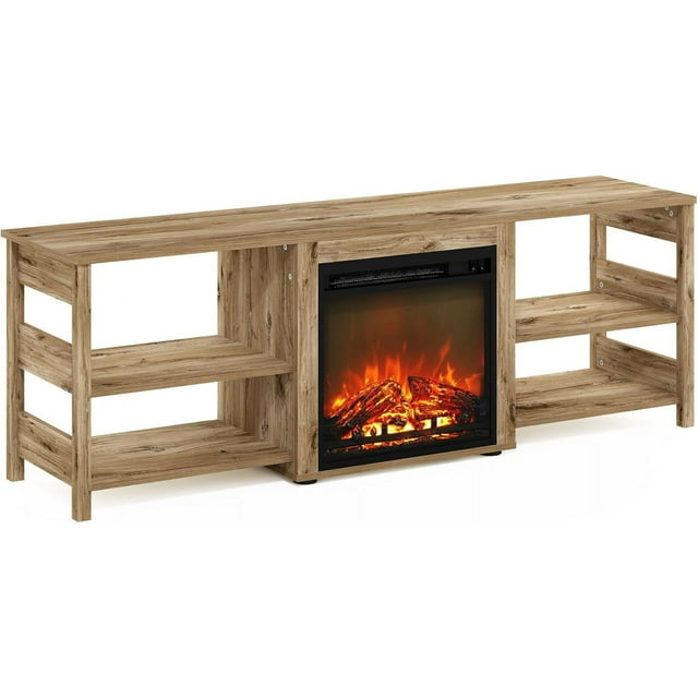 Furinno Classic 70 Inch TV Stand with Fireplace, Flagstaff Oak