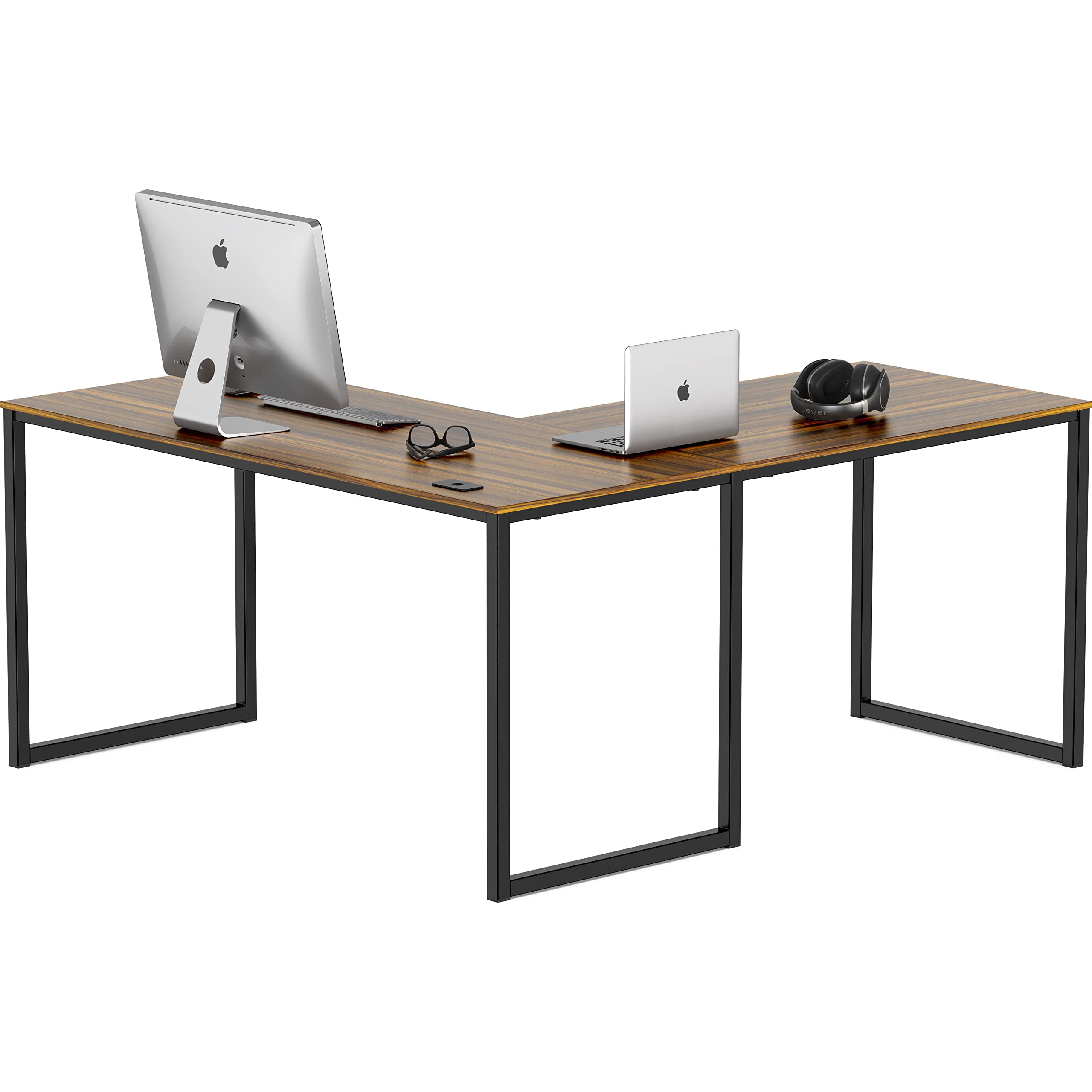 SHW Mission L Shape Corner Desk, Walnut