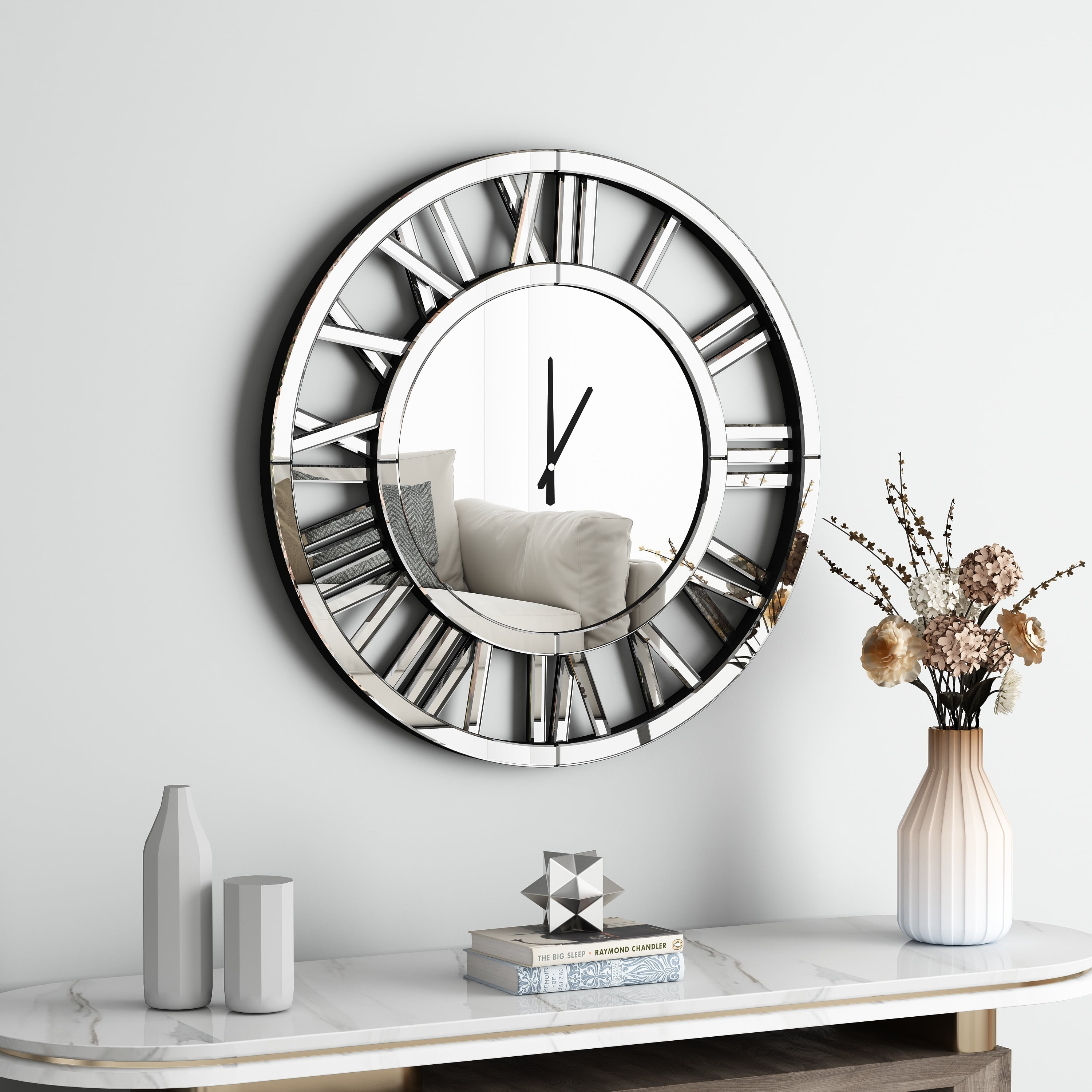SHYFOY Round Wall Clock- Modern Clocks Mirrored Wall Decor 17.7'' W X 17.7'' H