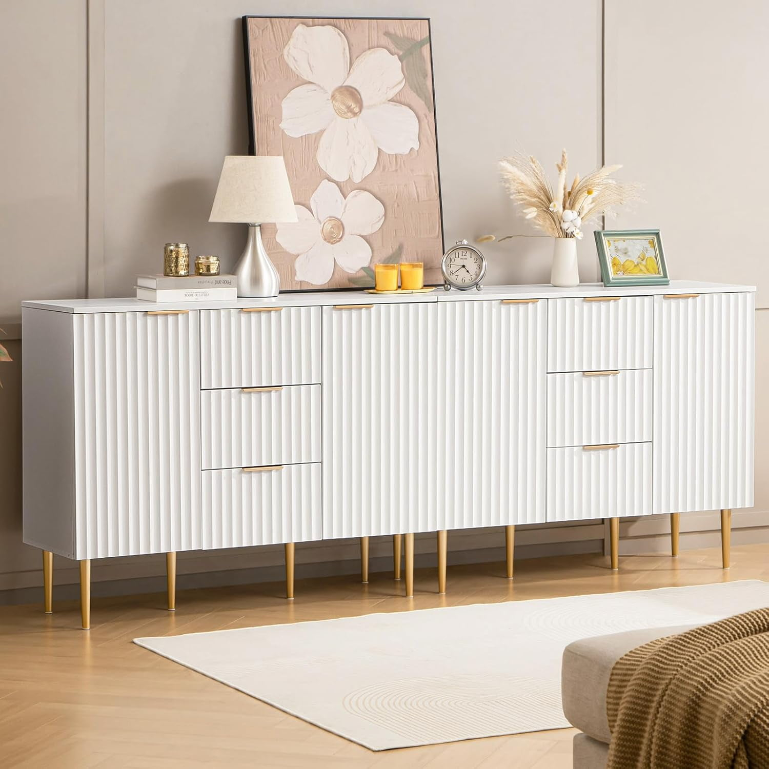 SICOTAS Sideboard Buffet Cabinet with 3 Drawers and 2 Doors, 2 Adjustable Shelves