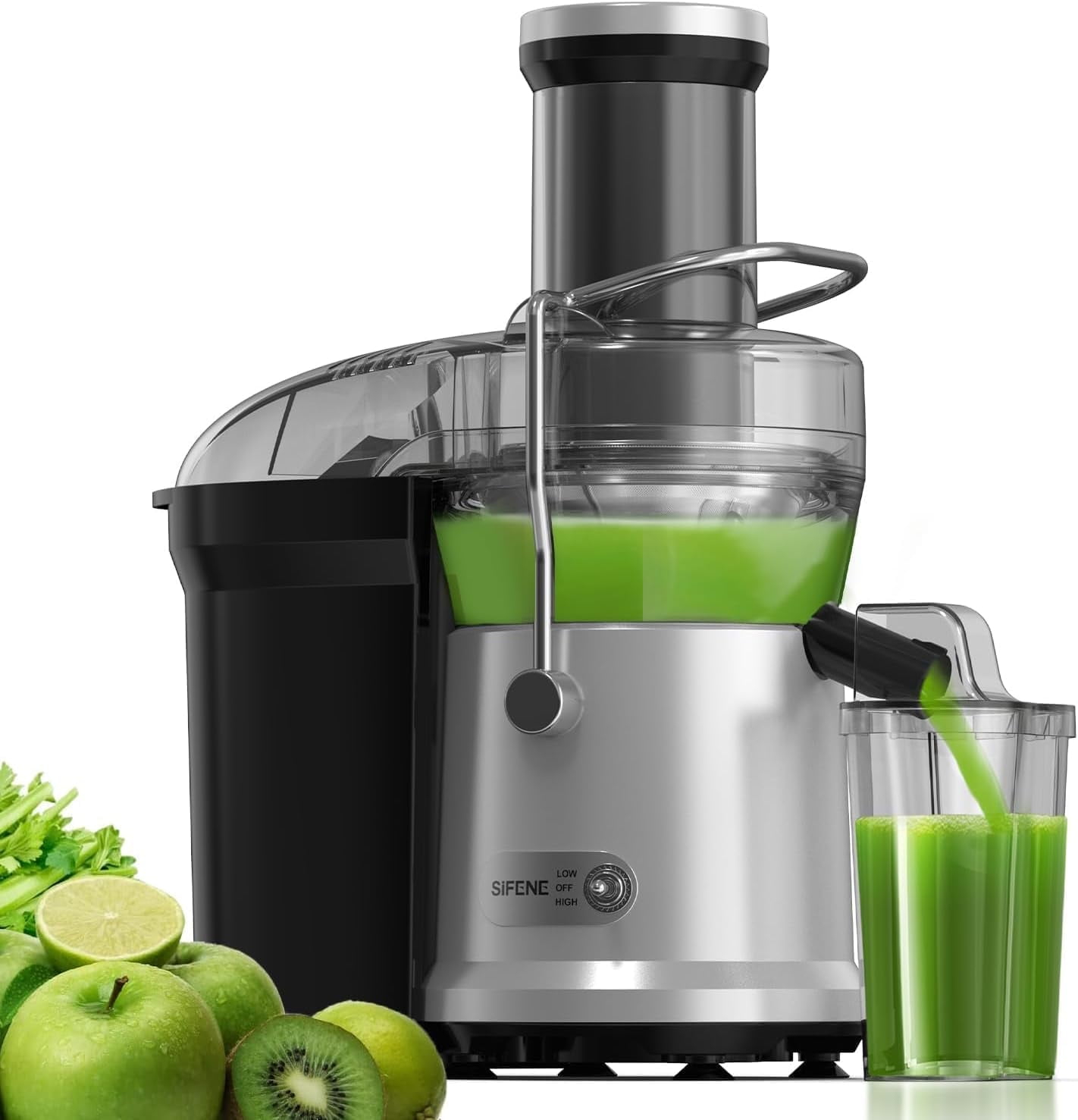 SiFENE 1000W Centrifugal Juicer Machine, 3.2" Wide Chute, Dual Speed, Easy Clean, BPA-Free, Silver