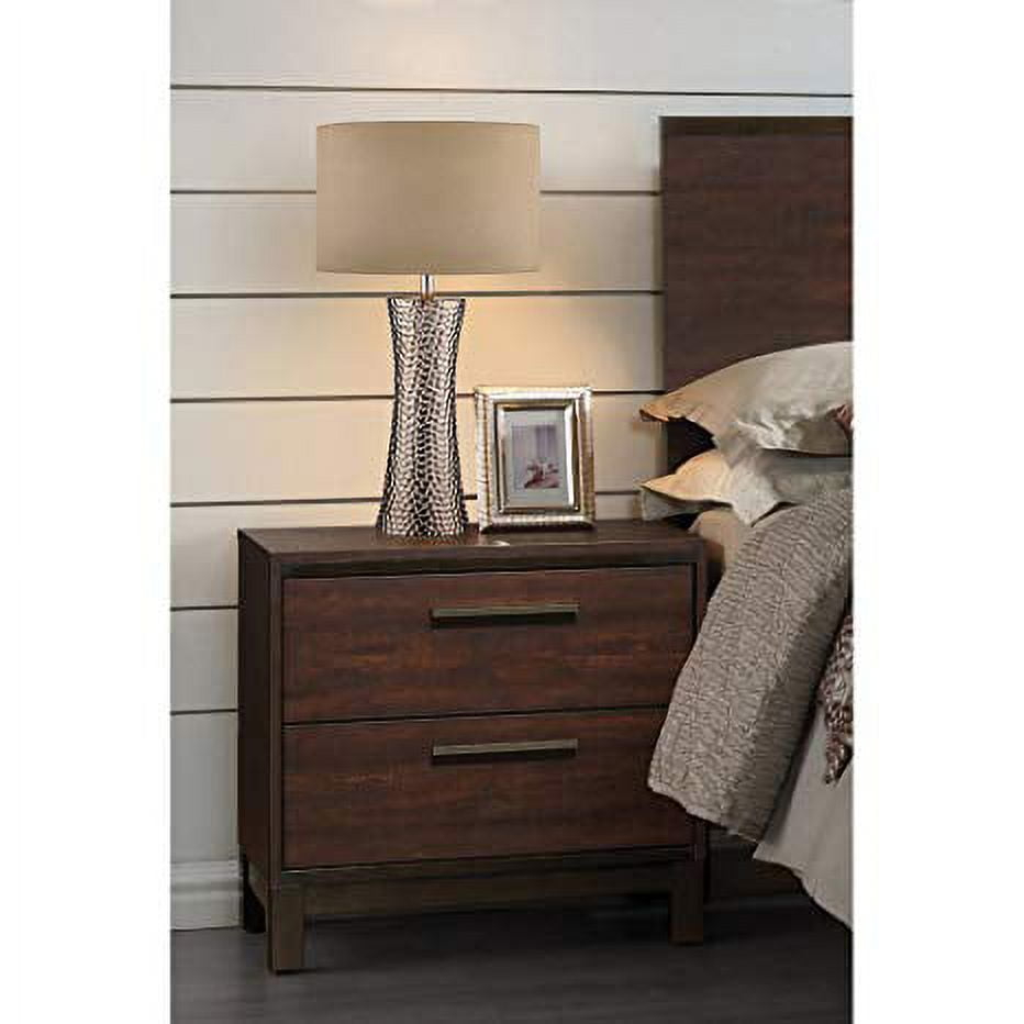 SIMPLE RELAX Edmonton 2 Drawer Nightstand, Rustic Tobacco, Dark Bronze