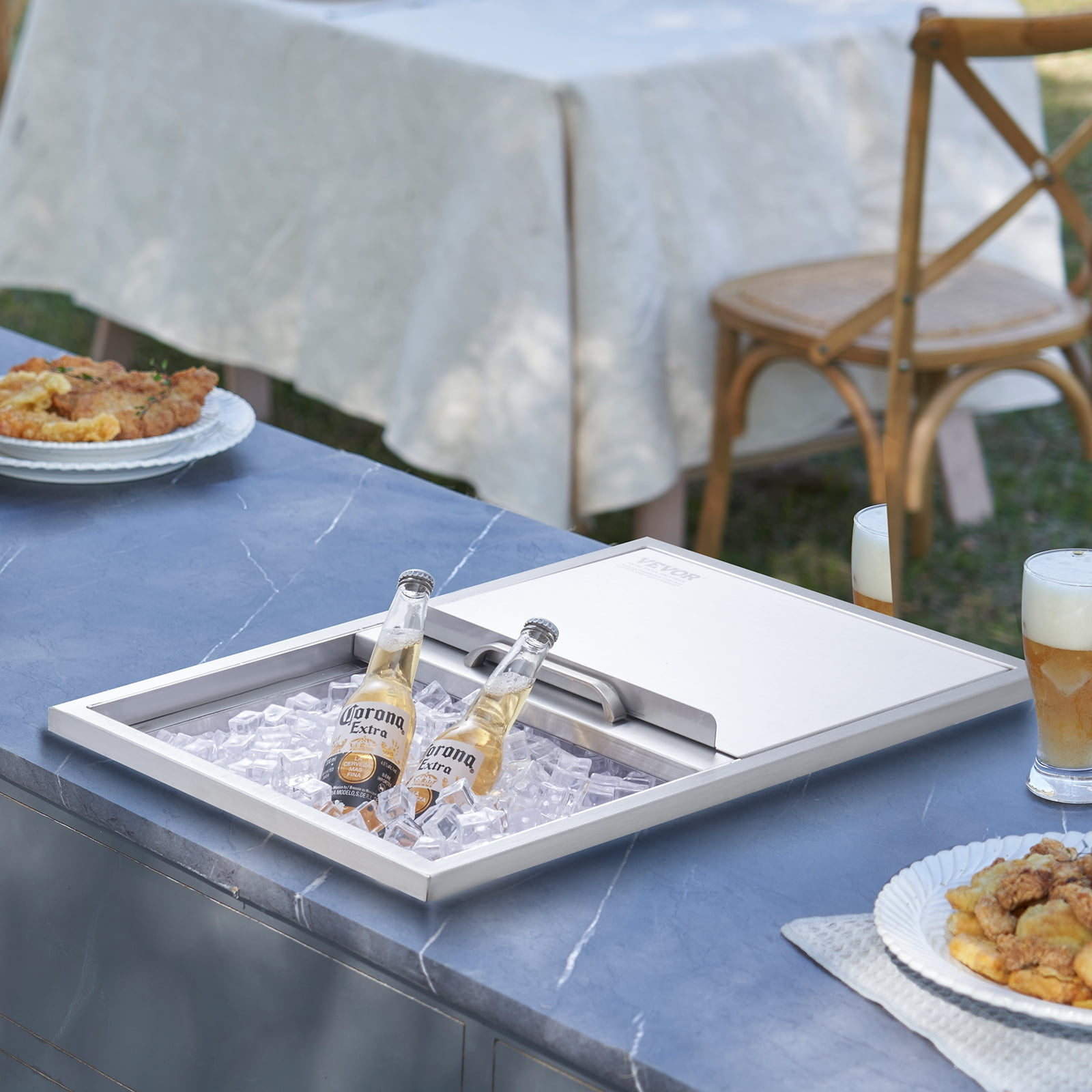 KFFKFF 24"x18"x13" Drop in Ice Chest Ice Cooler Ice Bin Stainless Steel w/Cover