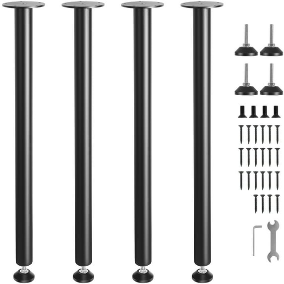 KFFKFF 30" Adjustable Desk Legs, Strengthened Steel Legs for Office Tables, DIY Set of 4, Supports up to 1200 lbs, Easy-to-Install with Adjustable Feet, Black