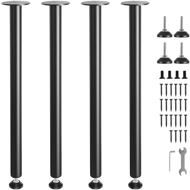 KFFKFF 30" Adjustable Desk Legs, Strengthened Steel Legs for Office Tables, DIY Set of 4, Supports up to 1200 lbs, Easy-to-Install with Adjustable Feet, Black
