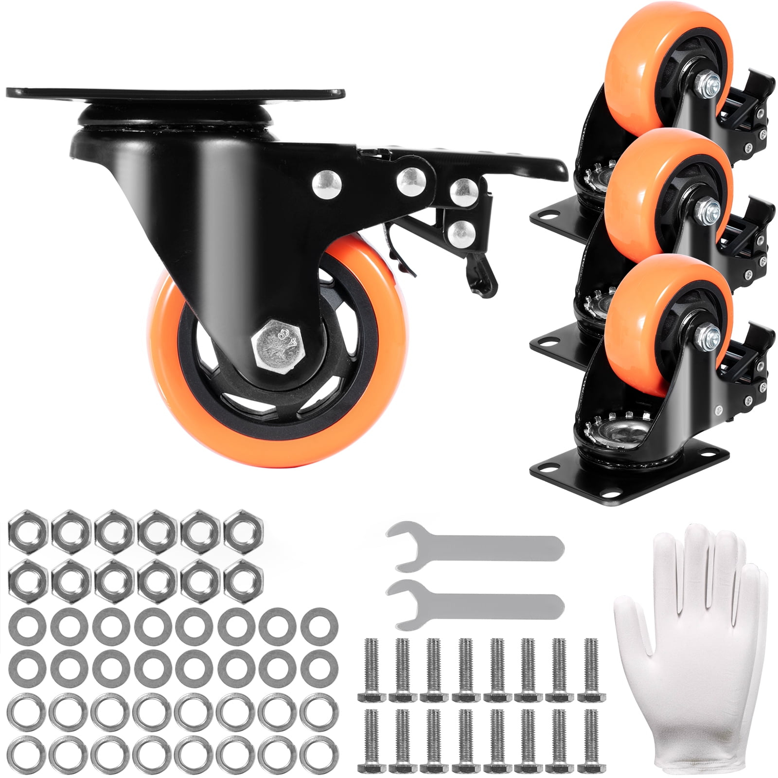 SKYSHALO PVC 3 in Swivel Casters, Orange, 4 Pack