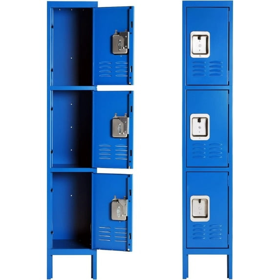 INTERGREAT Metal Locker for School Office Gym Metal Storage Locker Cabinet for Employees Students Steel Locker Triple Tier with 3 Door Blue