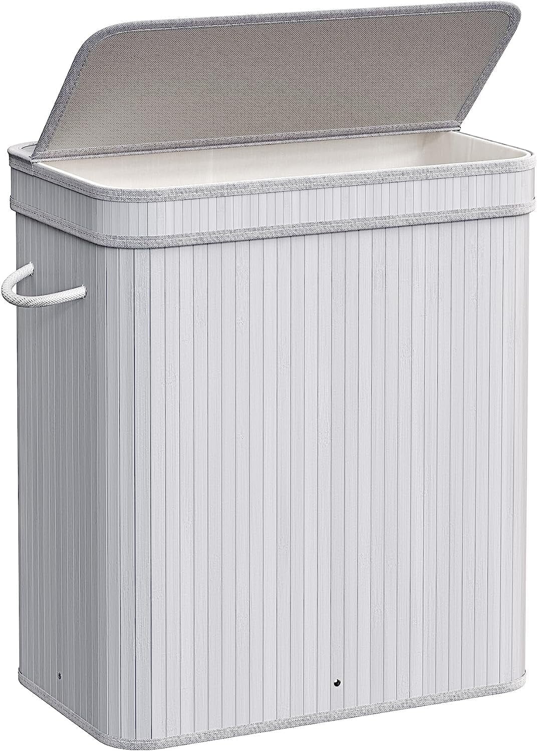 100L Laundry Hamper with Lid Bamboo Laundry Basket with Liner Bag Foldable Storage Hamper with Handles Gray