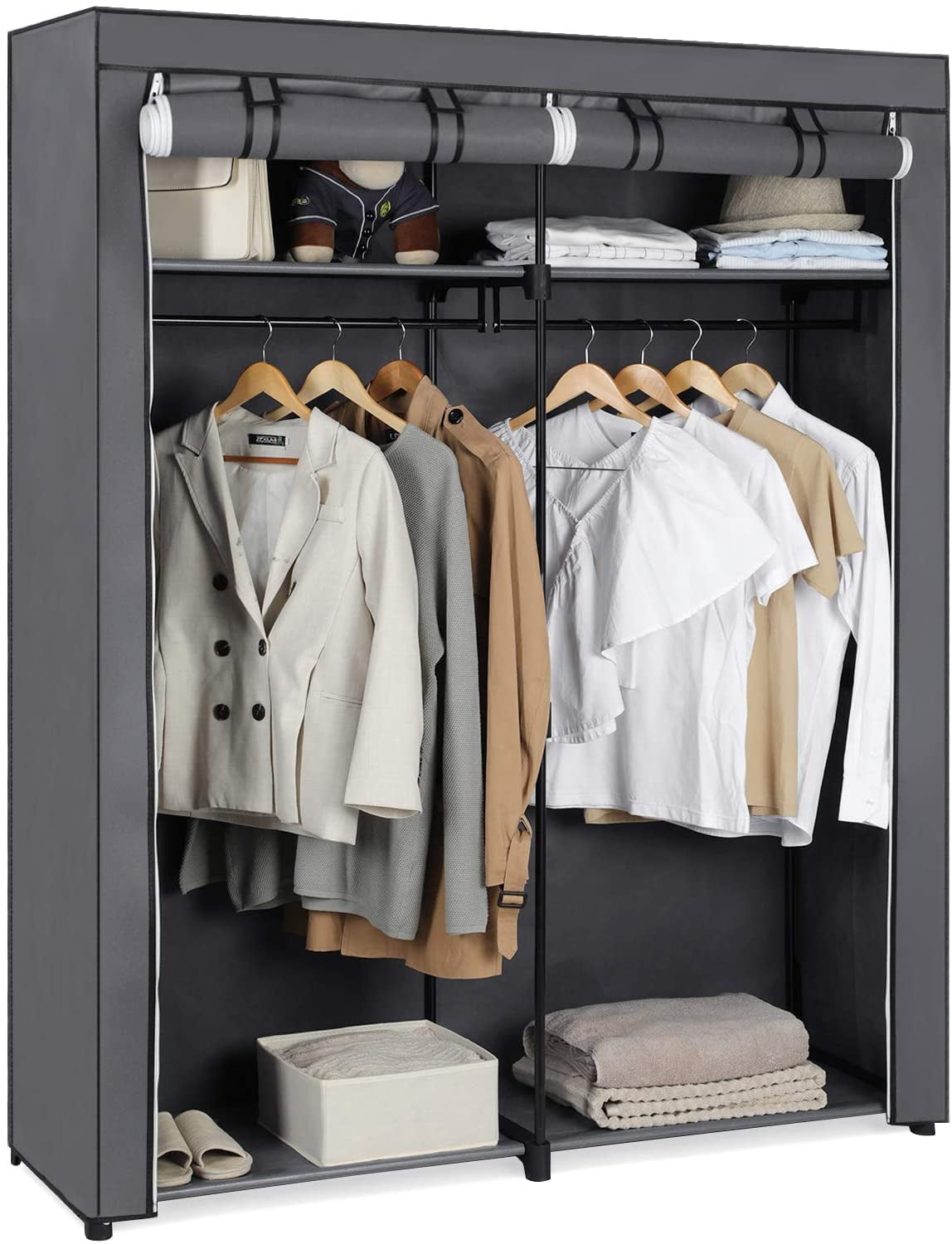 Closet Wardrobe Portable Closet for Bedroom Clothes Rail with Non-Woven Fabric Cover Clothes Storage Organizer Gray