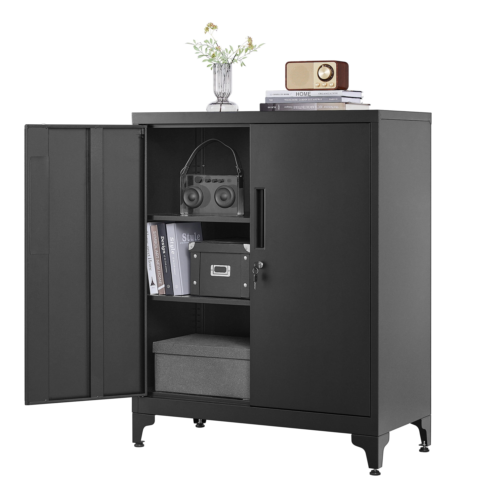 SONGMICS Lateral File Cabinets, 3-Tier Large Office Cabinet Metal Storage Home Organizer, Black