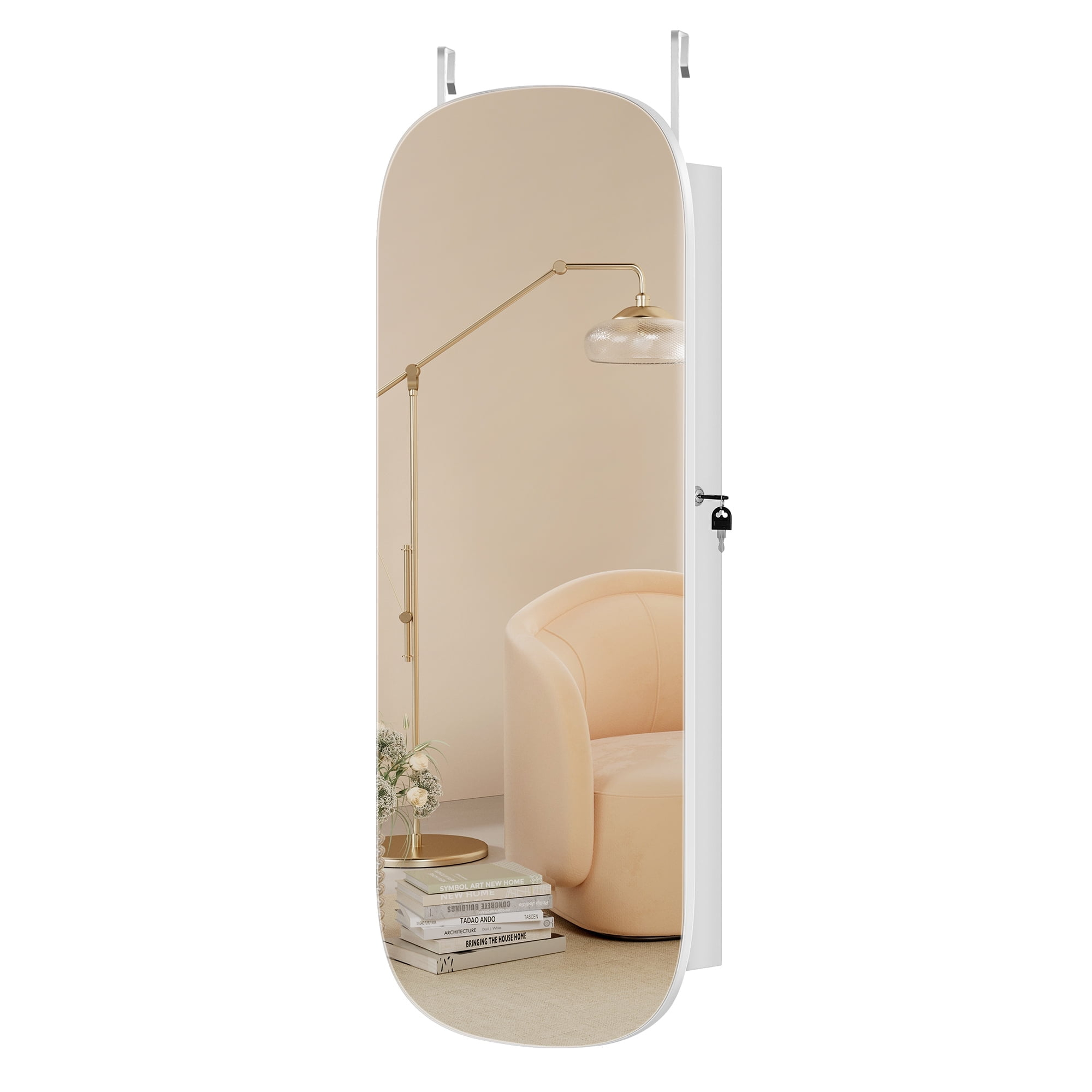 Mirror Jewelry Armoire Jewelry Cabinet Organizer Mirror with Storage Age 18 Greige Lining White