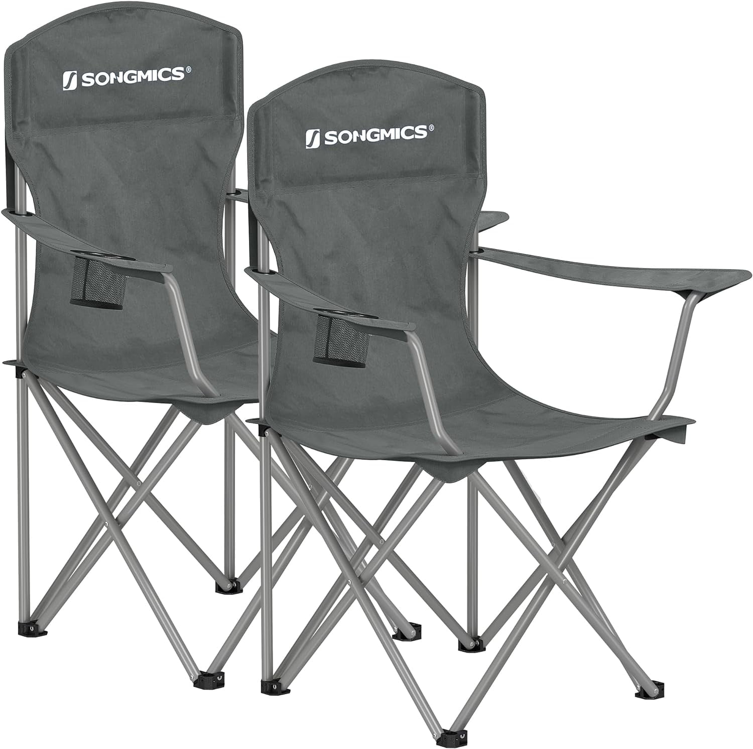 SONGMICS Set of 2 Folding Camping Chairs, Comfortable, Heavy Duty Structure, Max. Load Capacity 330 lb, Outdoor Chair with Cup Holder, for Camping, Garden, Fishing, Terrace