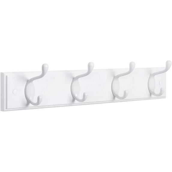 SONGMICS Wall-Mounted Coat Rack, Hook Rack, 4 Dual Metal Hooks, for Coats, Bags, Keys, in the Entryway, Bedroom, Living Room, White ULHR23WT