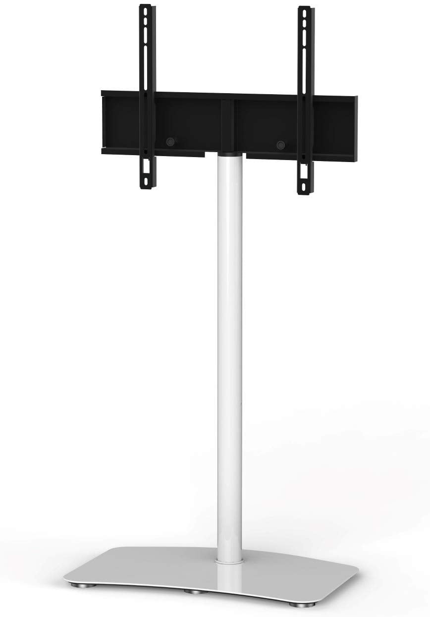 SONOROUS TV Stand PL2800 WHT for Up to 65 Inches TV - Floor Stand TV Bracket for LCD, LED & Flat Screen - Fixed TV Stand with Tempered Glass Base, 45 Degree Swivel & Wire Management - White