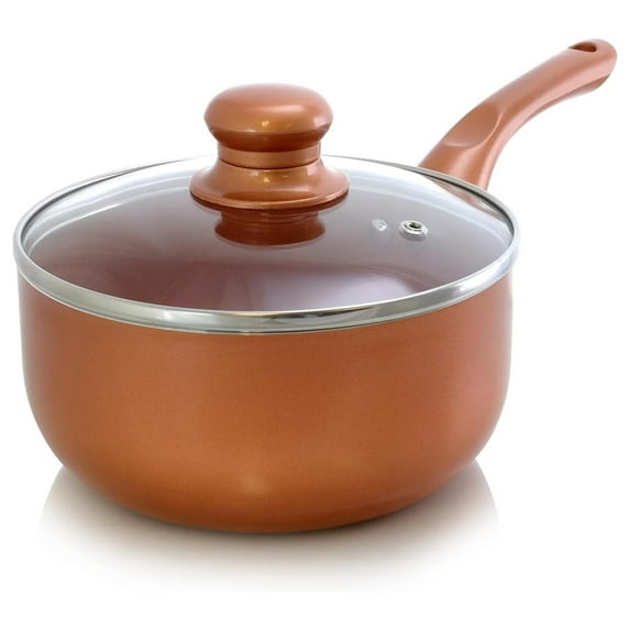 2 qt. Aluminum Ceramic Nonstick Sauce Pan in Copper with Glass Lid
