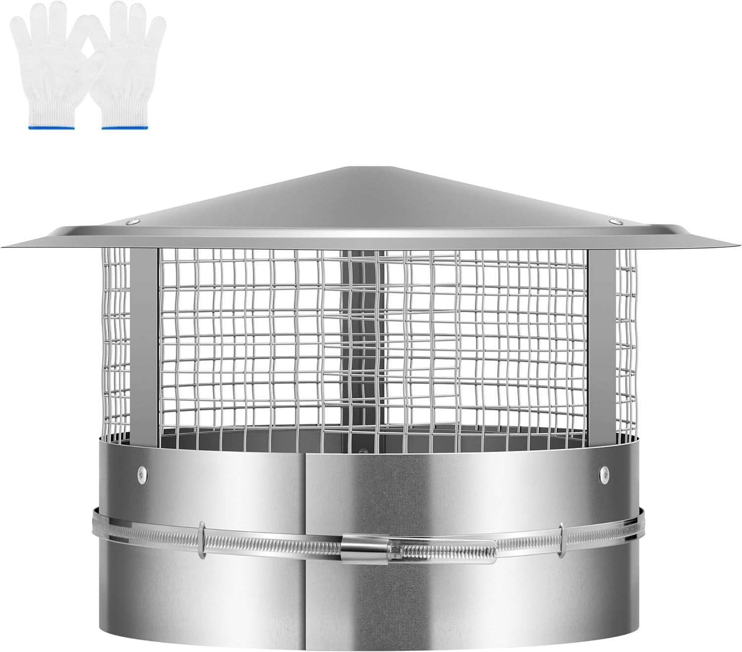 SPECSTAR 12" Cone Top Chimney Cap with Screen, Round Roof Rain Chimney Cover, Galvanized Steel Fireplace Exhaust Cap, Adjustable Roof Cap for Vent
